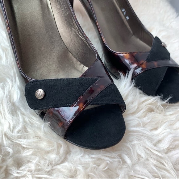 Stuart Weitzman Tortoise Leather Suede Heel Pumps - Picture 4 of 15